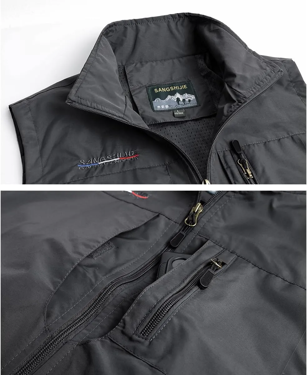 Mens Quick Dry Fishing Vests Lightweight Sleeveless Jackets with Zipper Pockets for Travel Hiking