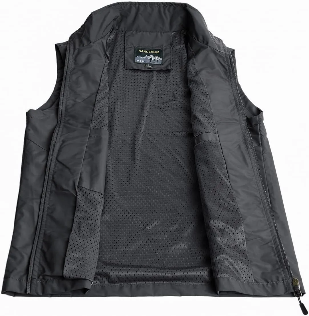 Mens Quick Dry Fishing Vests Lightweight Sleeveless Jackets with Zipper Pockets for Travel Hiking