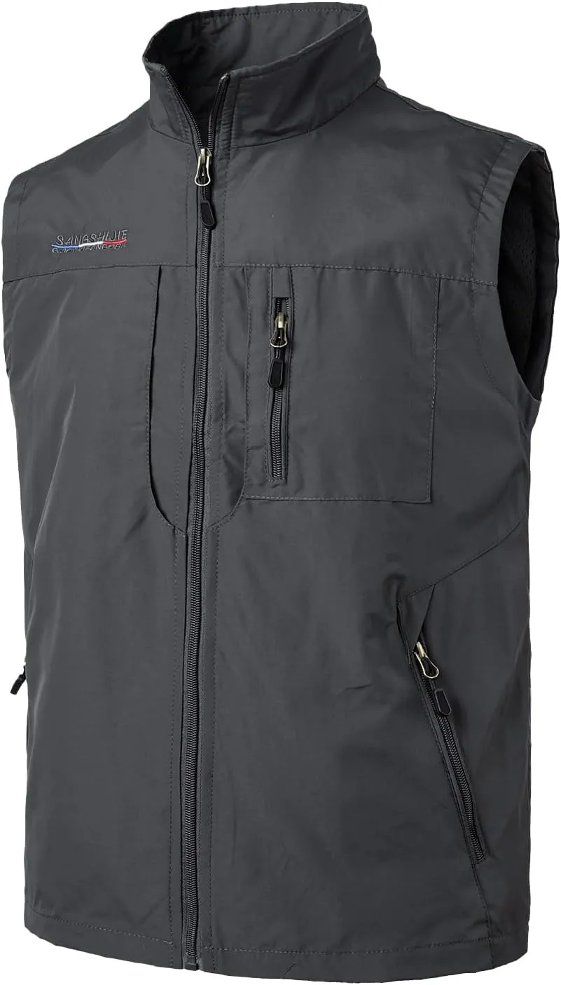 Mens Quick Dry Fishing Vests Lightweight Sleeveless Jackets with Zipper Pockets for Travel Hiking
