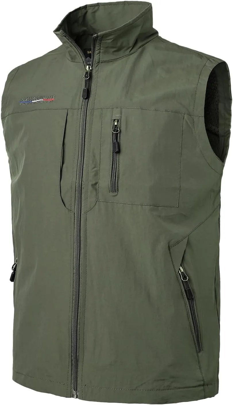 Mens Quick Dry Fishing Vests Lightweight Sleeveless Jackets with Zipper Pockets for Travel Hiking