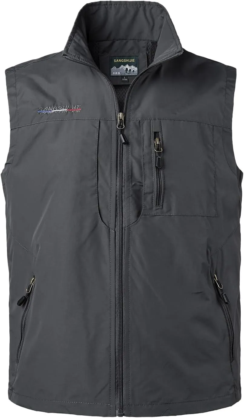 Mens Quick Dry Fishing Vests Lightweight Sleeveless Jackets with Zipper Pockets for Travel Hiking