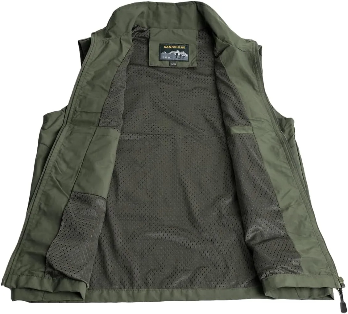 Mens Quick Dry Fishing Vests Lightweight Sleeveless Jackets with Zipper Pockets for Travel Hiking