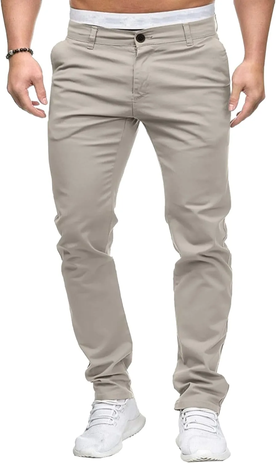 Men's Slim Fit Casual Outdoor Basic Pants Straight Leg Solid Sweatpants Pants Comfort Cotton Work Trousers