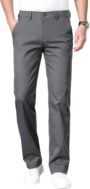 Men's Slim Fit Cotton Stretch Pants Flat Front Relaxed Fit Casual Pant Washed Comfort Stretch Chino Pant (38,Grey)