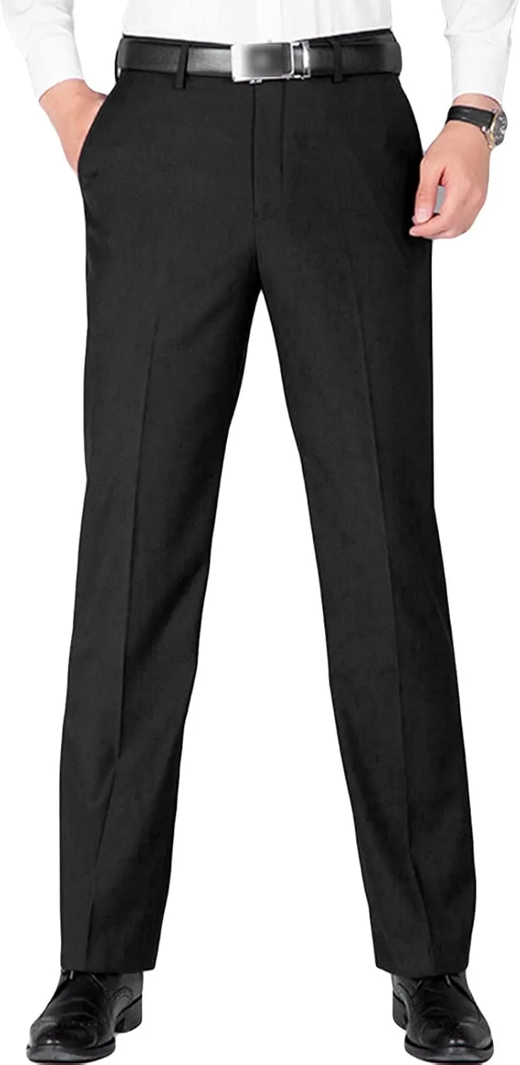 Men's Straight Flat Front Flex Waist Pant Lightweight Comfort Chino Pants Casual Slim Fit Business Dress Pants (35,Black)