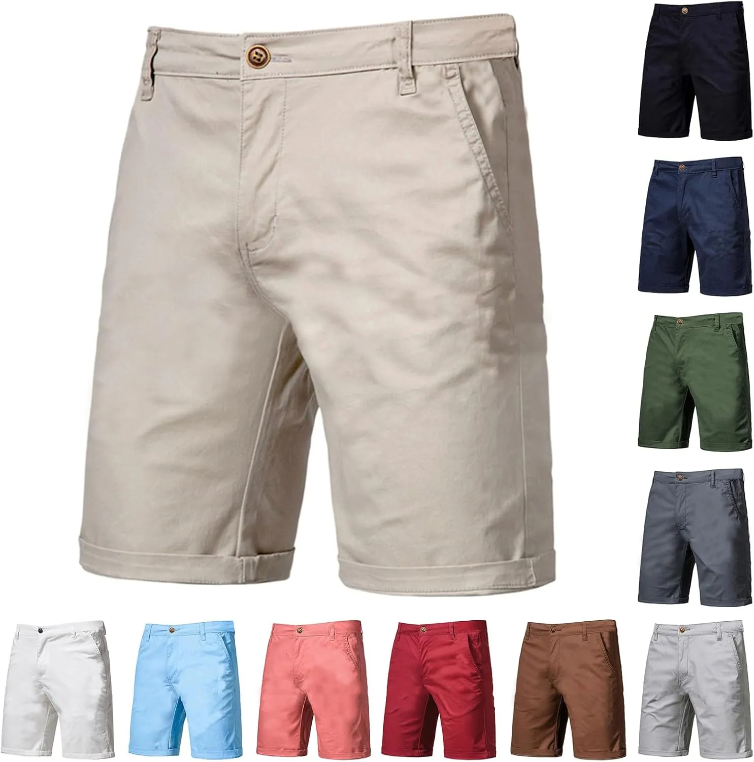 Men's Stretch Chino Short Fashion Slim Fit Flat Front Cargo Shorts Classic Summer Comfort Casual Shorts with Pocket