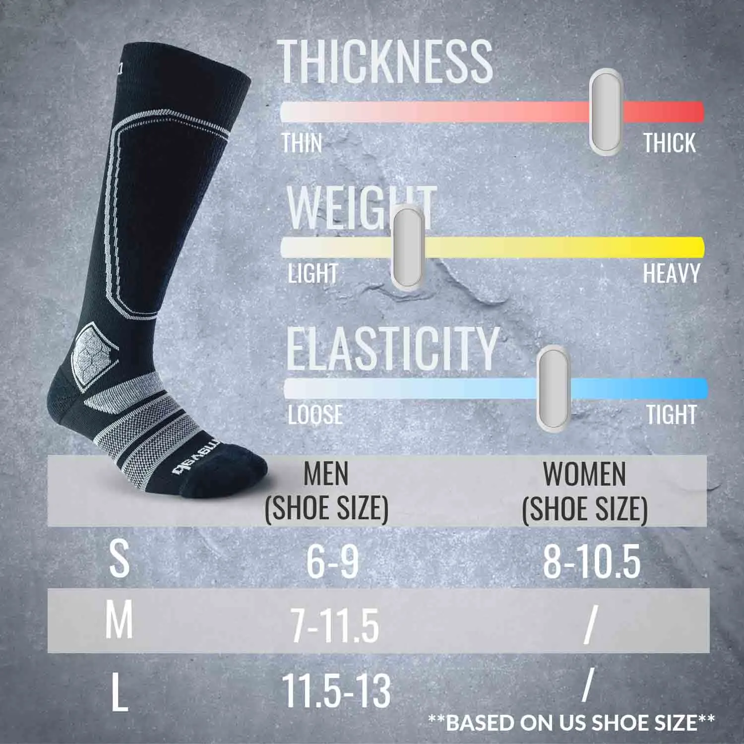 Merino Wool Ski Socks & Snowboard Socks (Black & Grey)