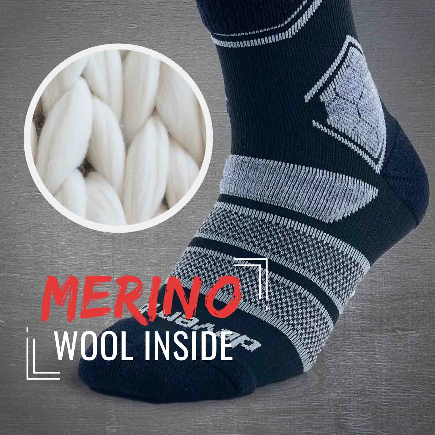 Merino Wool Ski Socks & Snowboard Socks (Black & Grey)