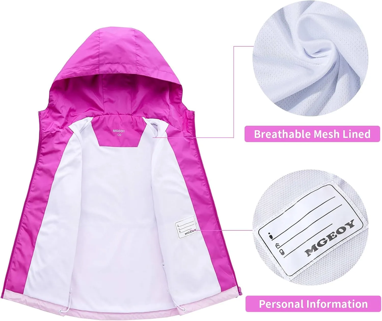 MGEOY Kids Rain Jackets Waterproof with Hood Lightweight Rain Coats for Girls Boys