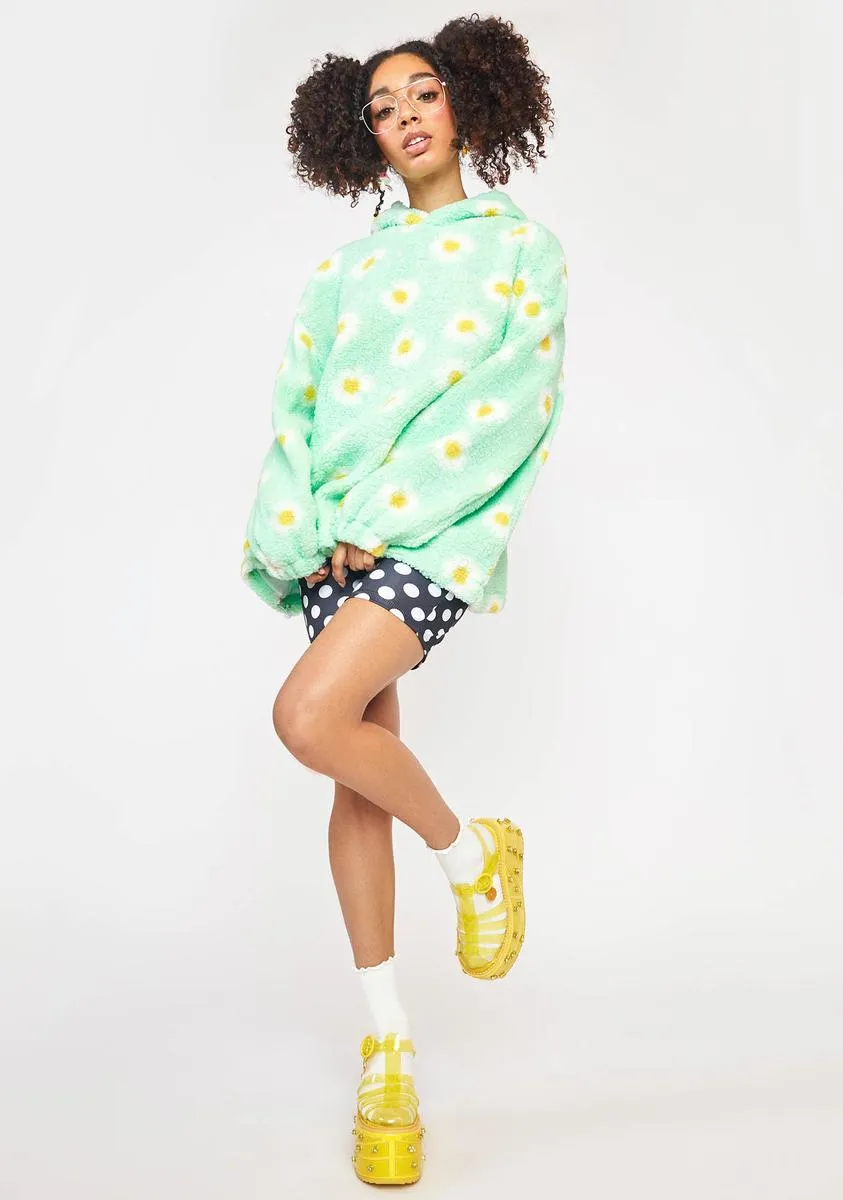 Mint Green Daisy Sherpa Hoodie