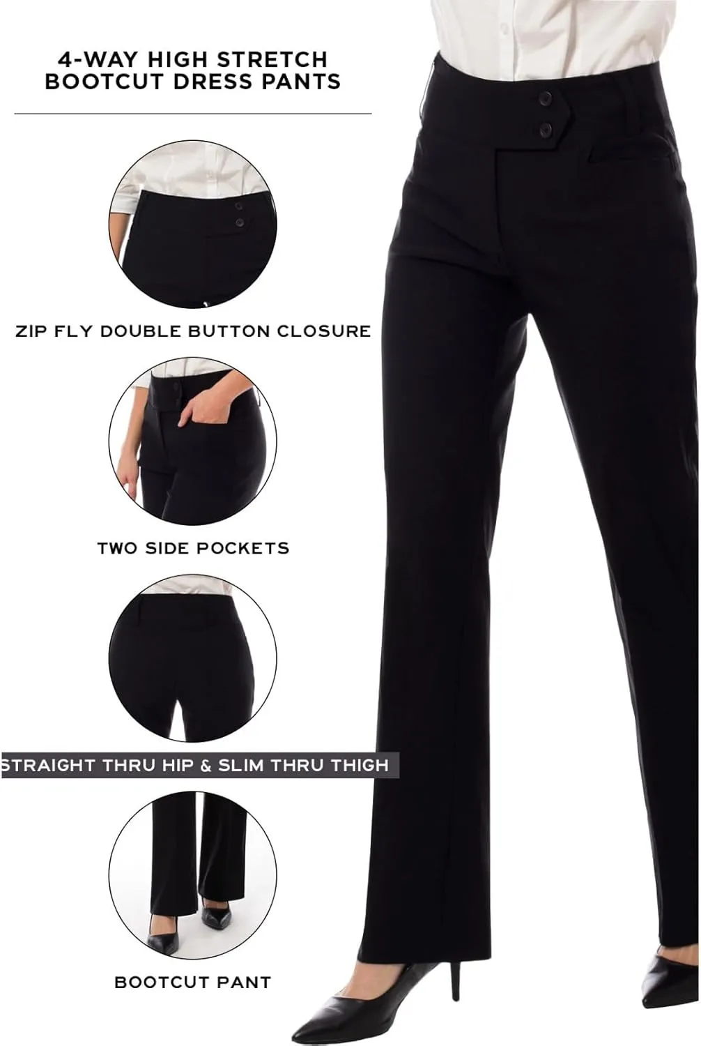 MixMatchy Women's Ultra Stretch Lux Comfort with Flex Motion Bootcut Dress Pants Work Business Office Trousers