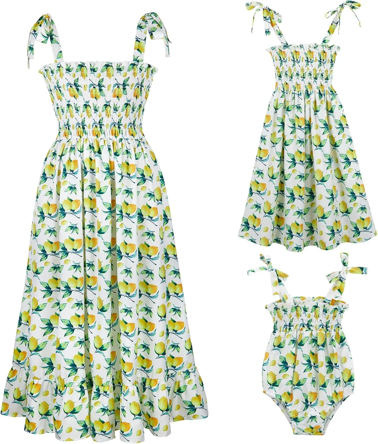 Mommy and Me Floral Smocked Dress Family Matching Outfits Set Sleeveless Sundress Beach Summer Casual Dress