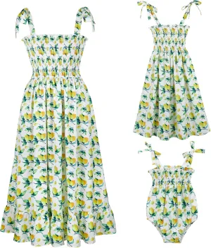 Mommy and Me Floral Smocked Dress Family Matching Outfits Set Sleeveless Sundress Beach Summer Casual Dress