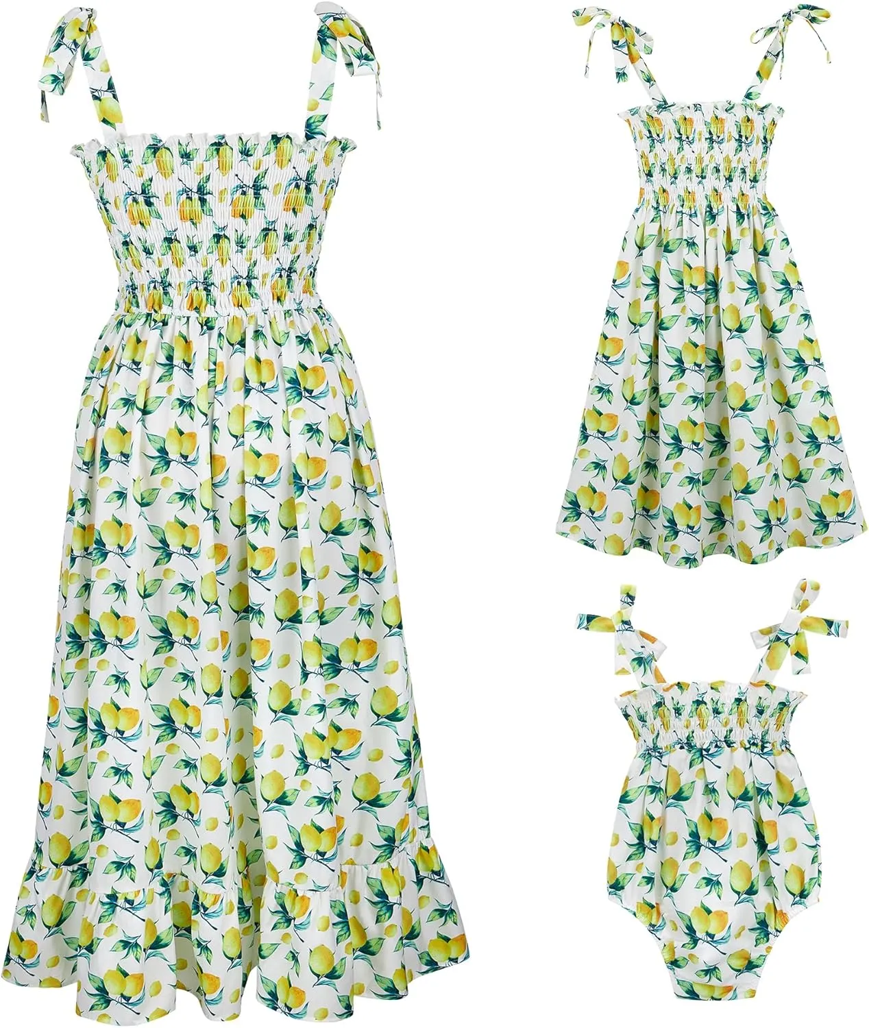 Mommy and Me Floral Smocked Dress Family Matching Outfits Set Sleeveless Sundress Beach Summer Casual Dress