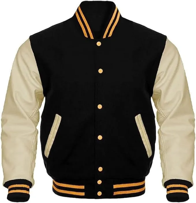 Mount Helicon Mens Green Genuine Wool blend and Leather Sleeves Light Weight Varsity Jacket Letterman Rib Knitting Bomber
