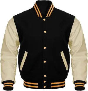 Mount Helicon Mens Green Genuine Wool blend and Leather Sleeves Light Weight Varsity Jacket Letterman Rib Knitting Bomber