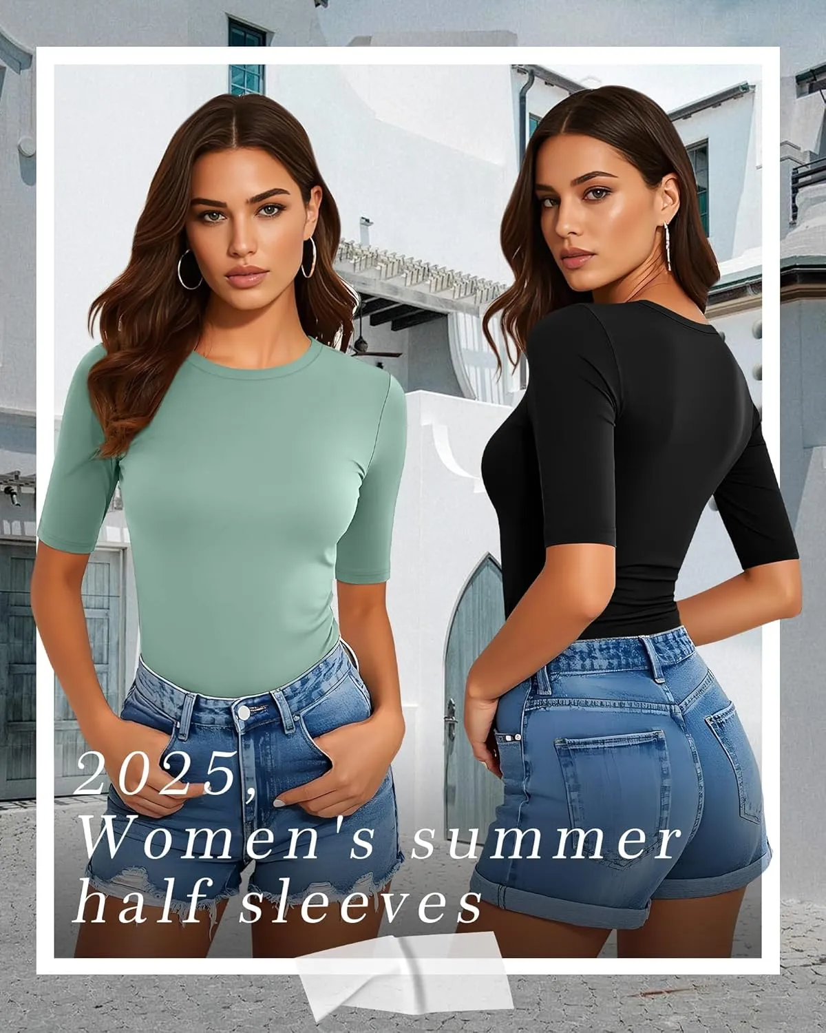 Neer 4 Pack Women's Half Sleeve Tops Cotton Crewneck Slim Fit 1/2 Sleeve T Shirts Stretchy Elbow Casual Summer Tees Bulk