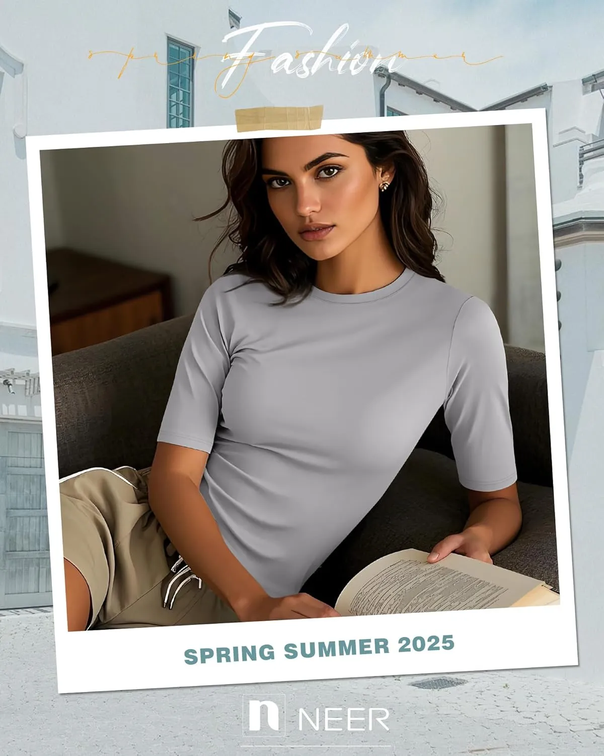 Neer 4 Pack Women's Half Sleeve Tops Cotton Crewneck Slim Fit 1/2 Sleeve T Shirts Stretchy Elbow Casual Summer Tees Bulk