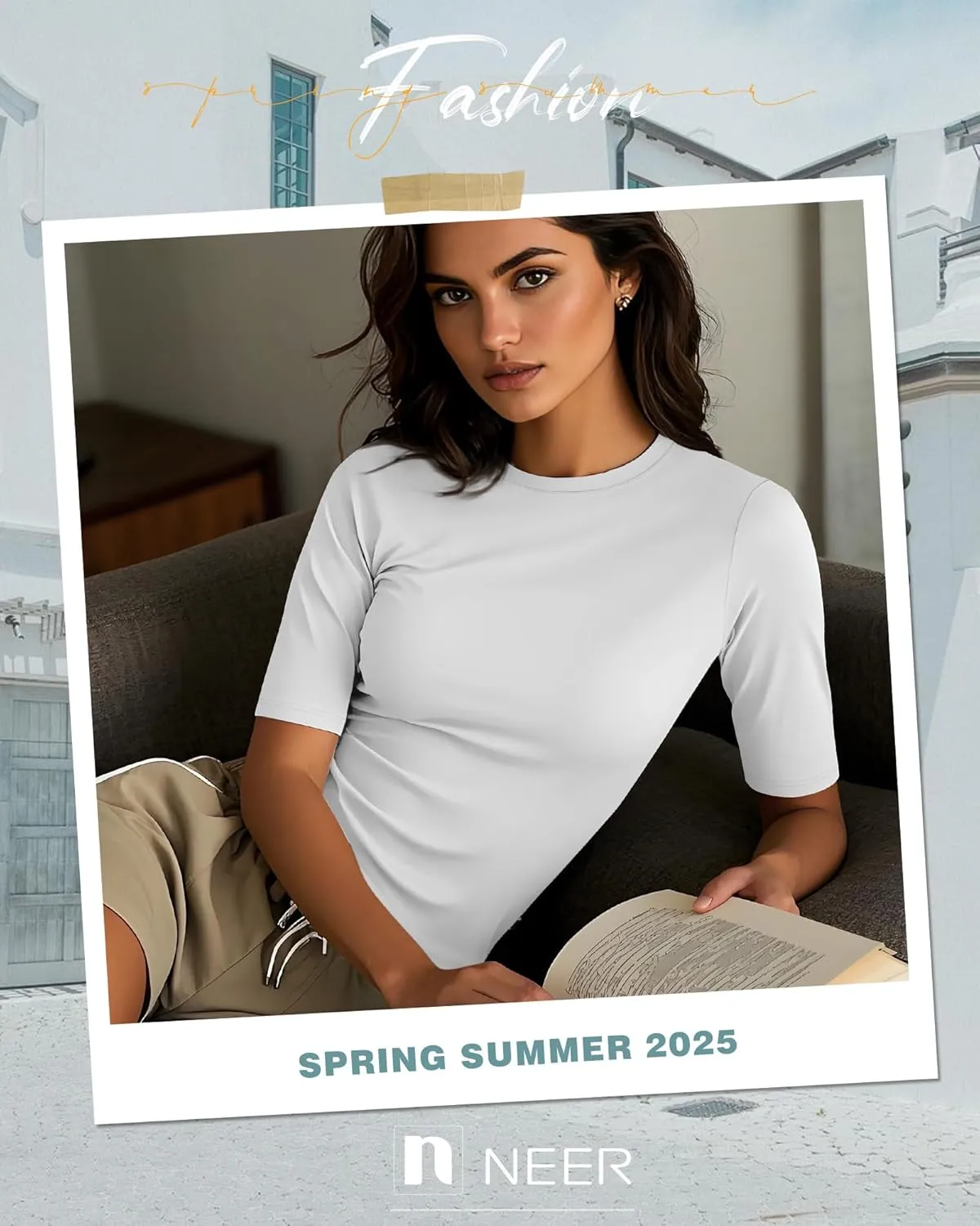 Neer 4 Pack Women's Half Sleeve Tops Cotton Crewneck Slim Fit 1/2 Sleeve T Shirts Stretchy Elbow Casual Summer Tees Bulk