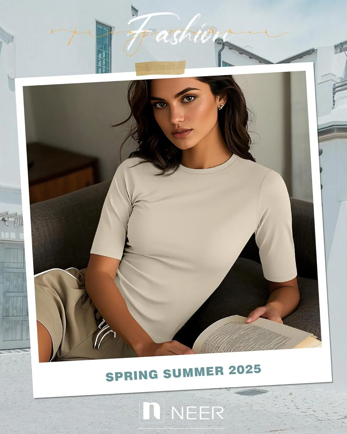 Neer 4 Pack Women's Half Sleeve Tops Cotton Crewneck Slim Fit 1/2 Sleeve T Shirts Stretchy Elbow Casual Summer Tees Bulk
