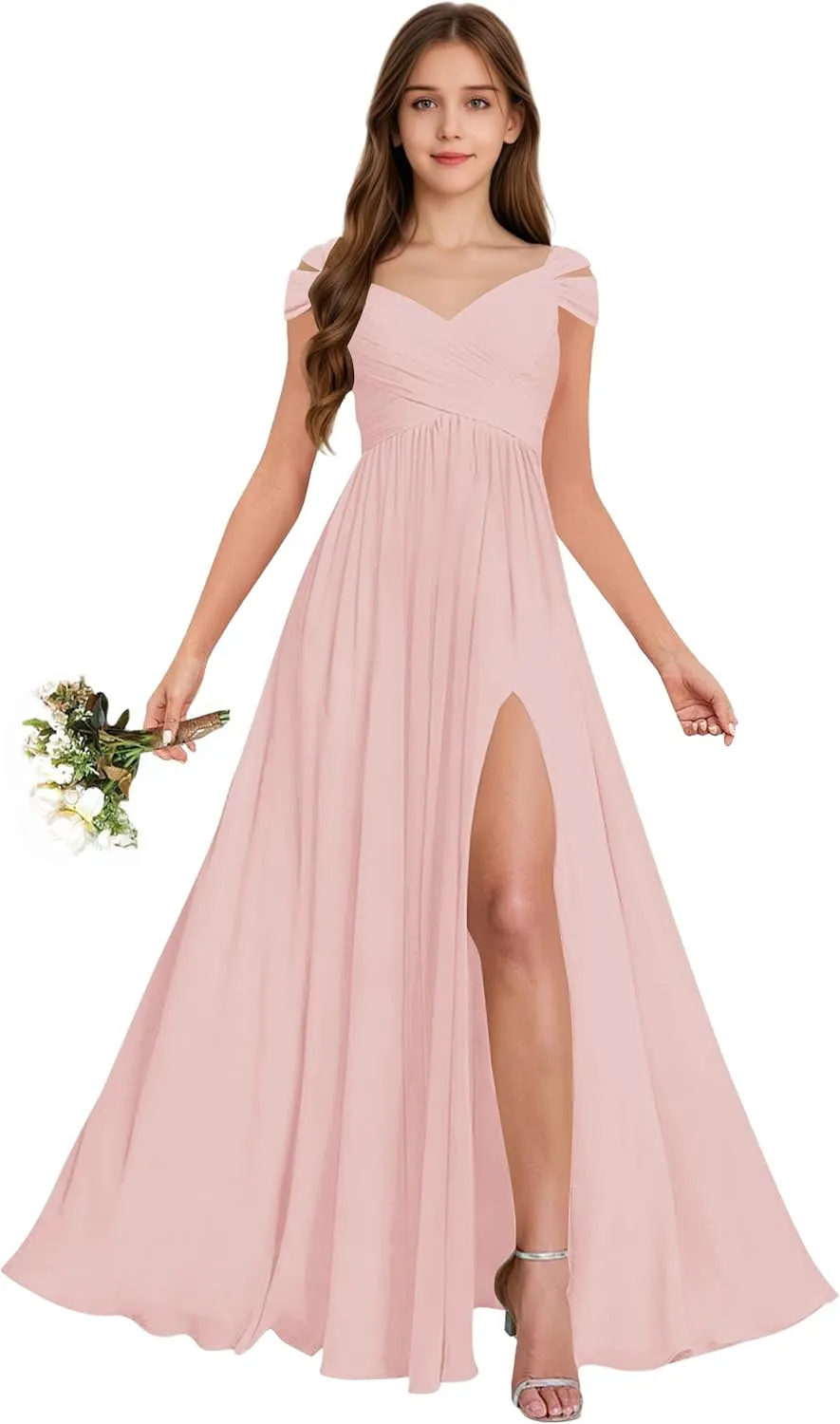 Off The Shoulder Junior Bridesmaid Dresses Pleated Chiffon Split Flower Girl Dress for Formal Wedding Gowns