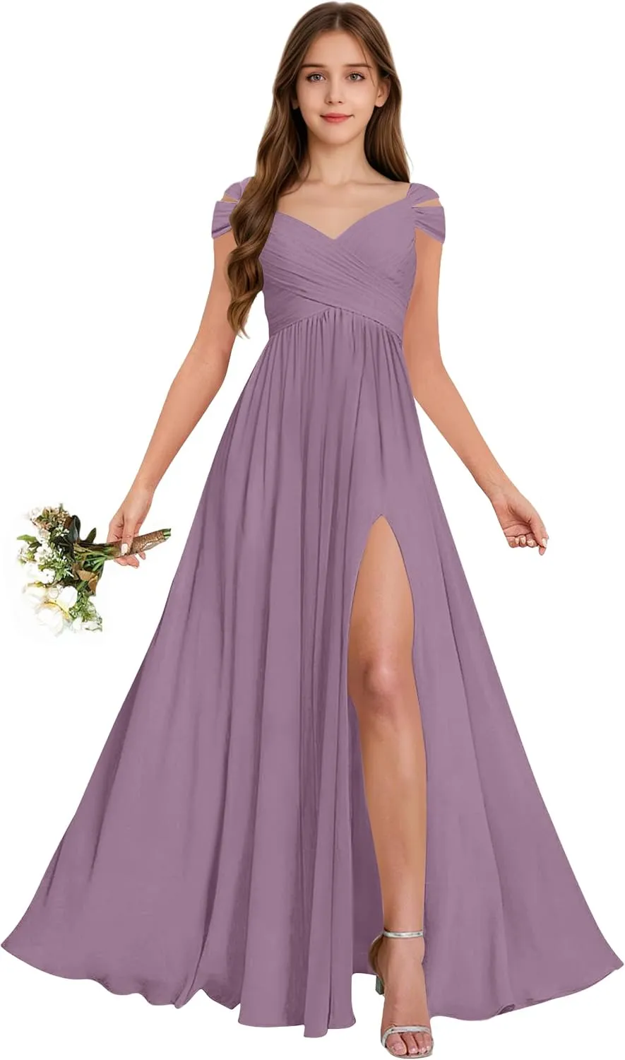 Off The Shoulder Junior Bridesmaid Dresses Pleated Chiffon Split Flower Girl Dress for Formal Wedding Gowns