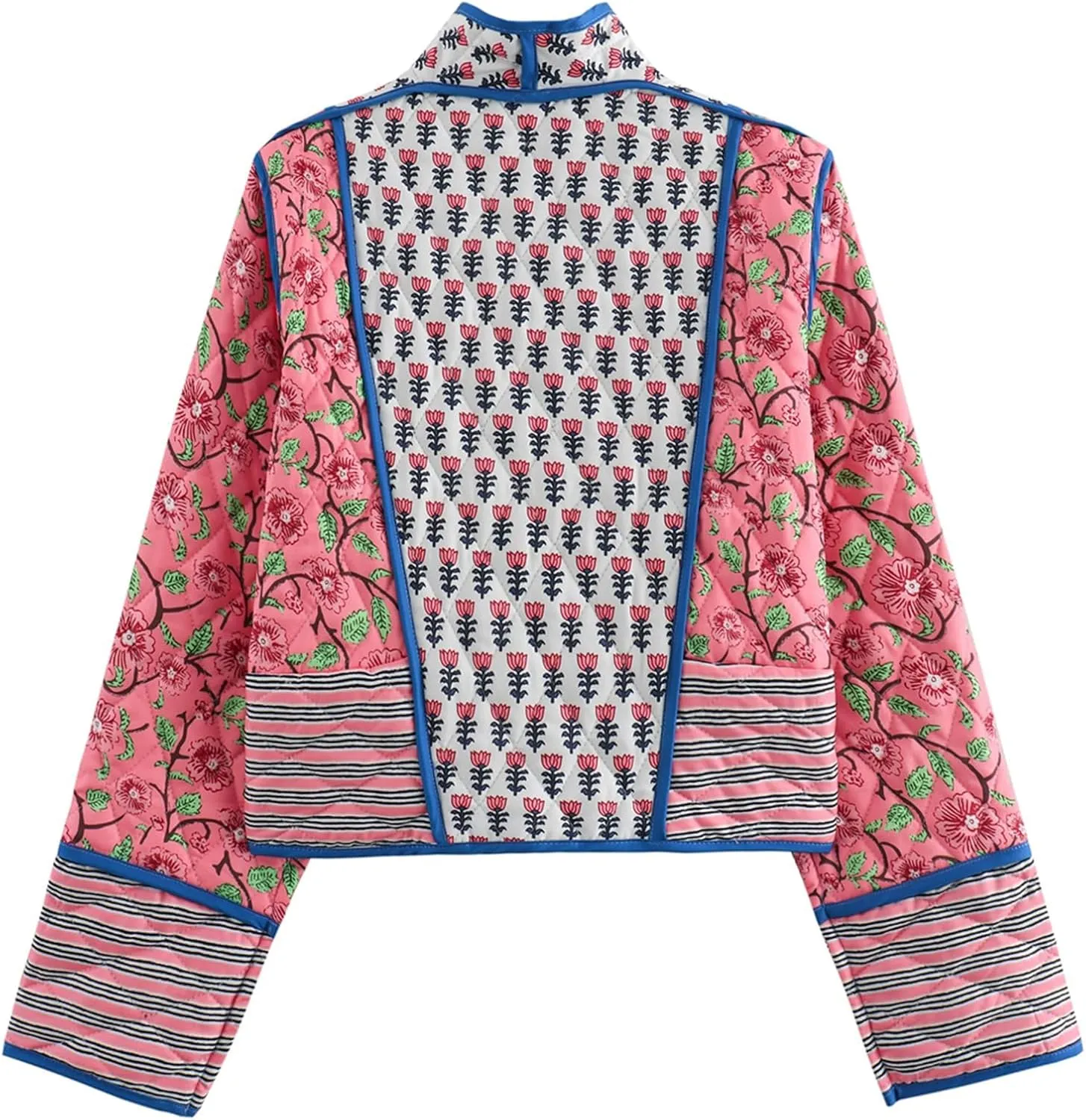 Omoone Women's Cropped Floral Quilted Jacket Cardigan Printed Lightweight Open Front Padded Puffer Coat