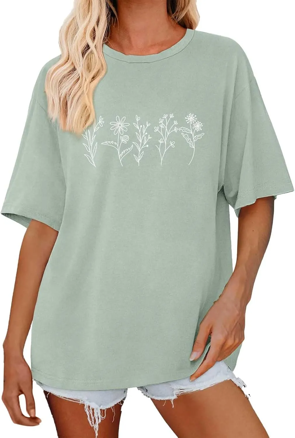 Oversized Tshirts for Women Flower Graphic Tees Short Sleeve Shirts 2025 Summer Casual Loose Fit Beach Tops