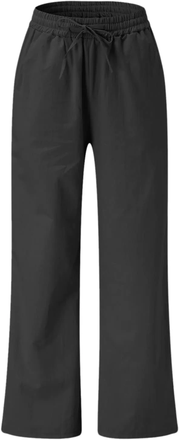 PANOEGSN Wide Leg Pants for Women Cotton Linen Casual Trousers High Rise Elastic Waist Sweatpants Comfort Loose Palazzo Pants