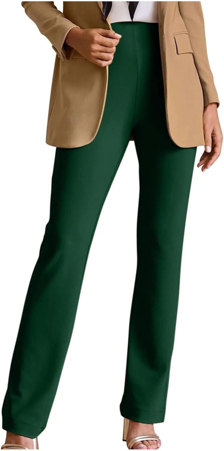 Pants for Women Comfort Stretch Loose Fit Leg Skinny High Waist Pull On Pants for Business Work Dress Bootcut Trousers