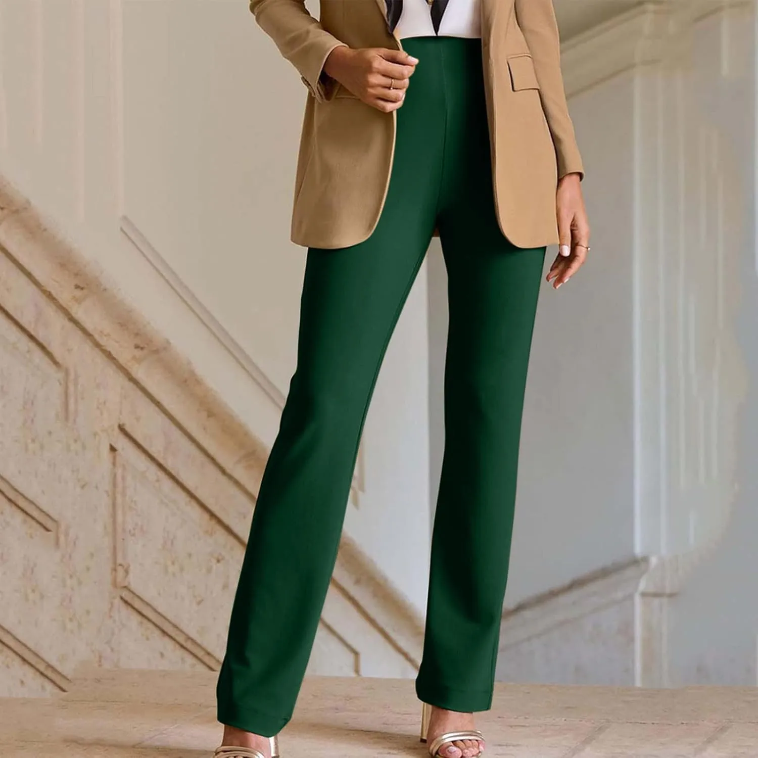 Pants for Women Comfort Stretch Loose Fit Leg Skinny High Waist Pull On Pants for Business Work Dress Bootcut Trousers