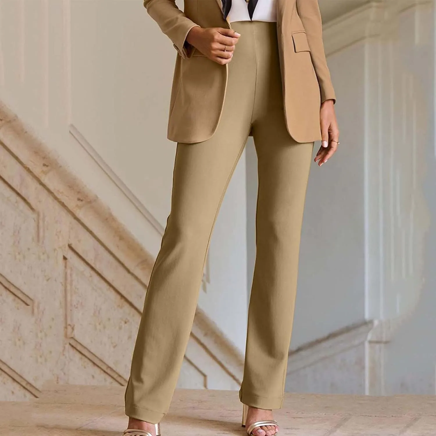 Pants for Women Comfort Stretch Loose Fit Leg Skinny High Waist Pull On Pants for Business Work Dress Bootcut Trousers