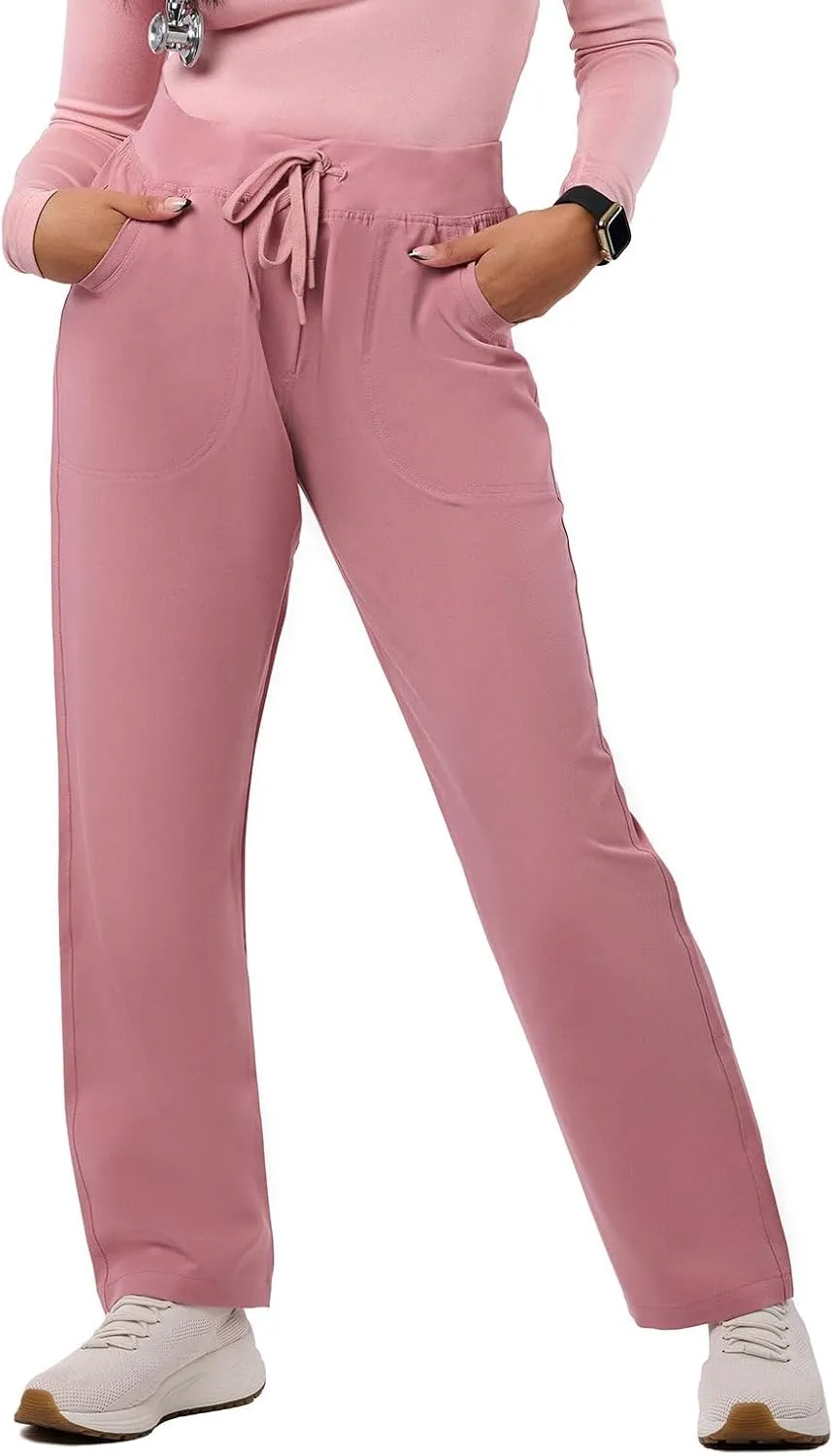 Peelz Sara 4-Pocket Straight-Leg Scrub Pants for Women - Soft Stretch Fabric Scrubs, Elastic Waistband, Comfort Fit
