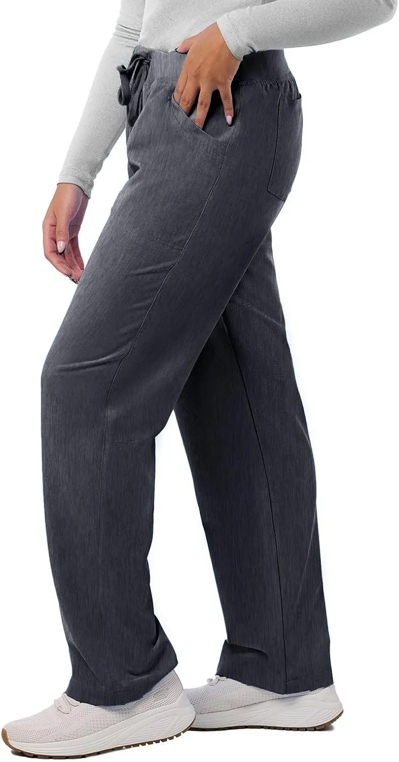 Peelz Sara 4-Pocket Straight-Leg Scrub Pants for Women - Soft Stretch Fabric Scrubs, Elastic Waistband, Comfort Fit