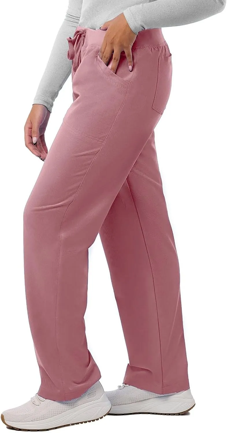 Peelz Sara 4-Pocket Straight-Leg Scrub Pants for Women - Soft Stretch Fabric Scrubs, Elastic Waistband, Comfort Fit