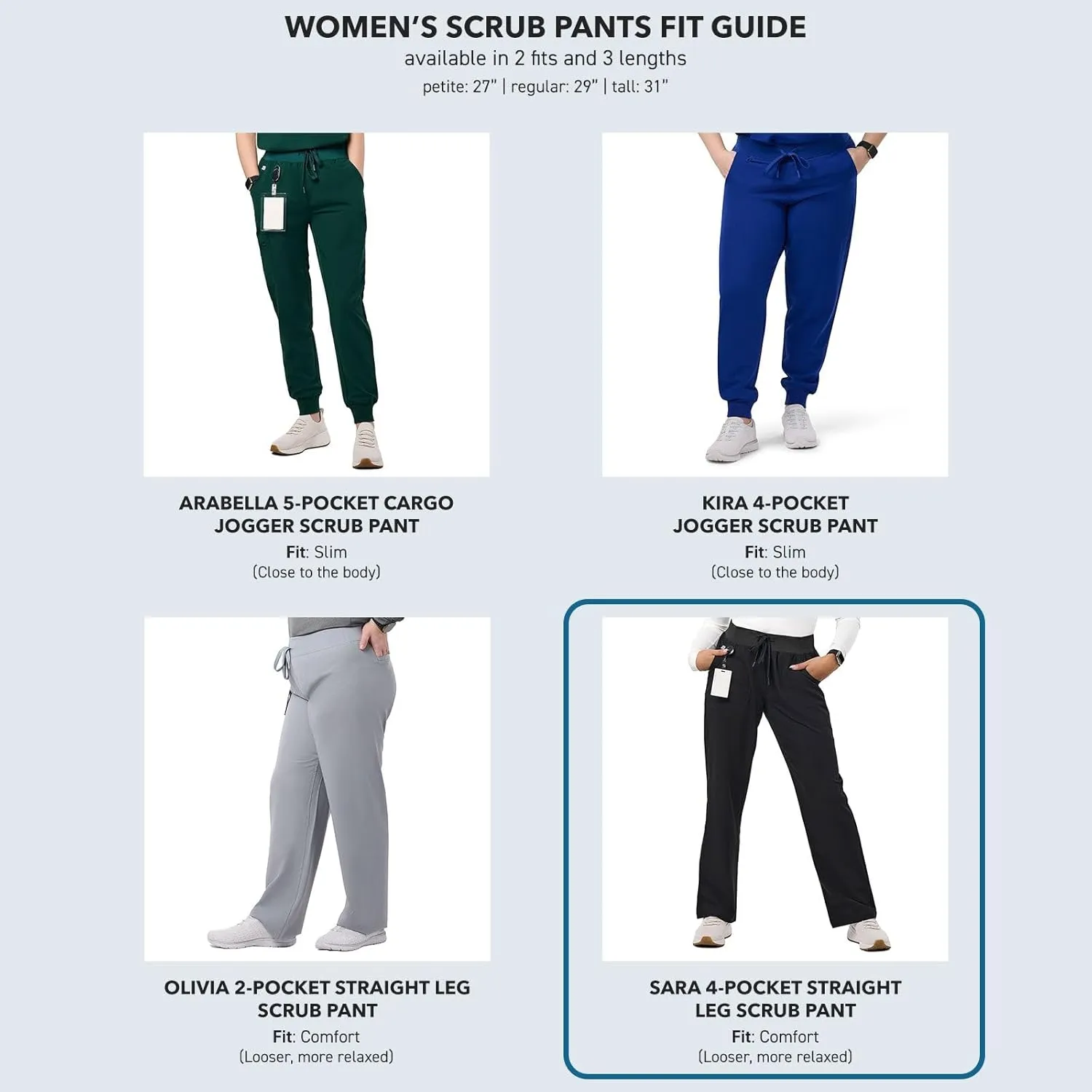 Peelz Sara 4-Pocket Straight-Leg Scrub Pants for Women - Soft Stretch Fabric Scrubs, Elastic Waistband, Comfort Fit