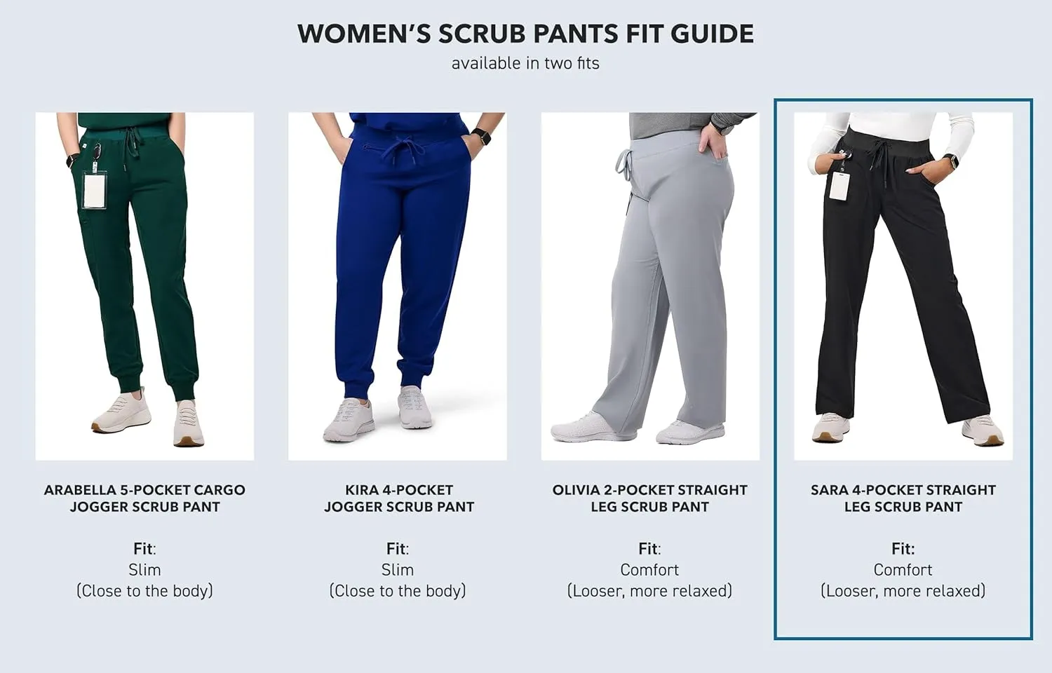 Peelz Sara 4-Pocket Straight-Leg Scrub Pants for Women - Soft Stretch Fabric Scrubs, Elastic Waistband, Comfort Fit