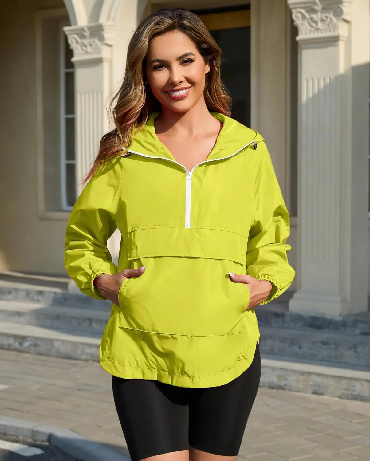 PESION Womens Packable Waterproof Raincoat Lightweight Rain Jacket, Running Cycling Hiking Windbreaker Pullover Jackets