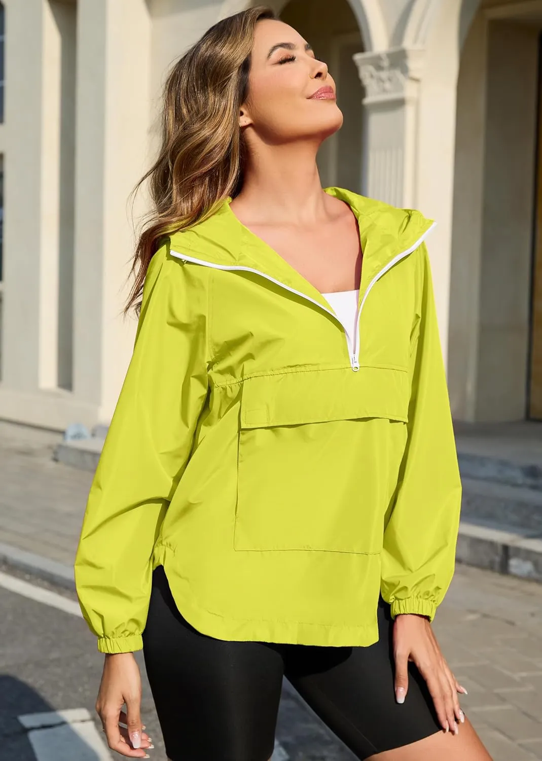 PESION Womens Packable Waterproof Raincoat Lightweight Rain Jacket, Running Cycling Hiking Windbreaker Pullover Jackets