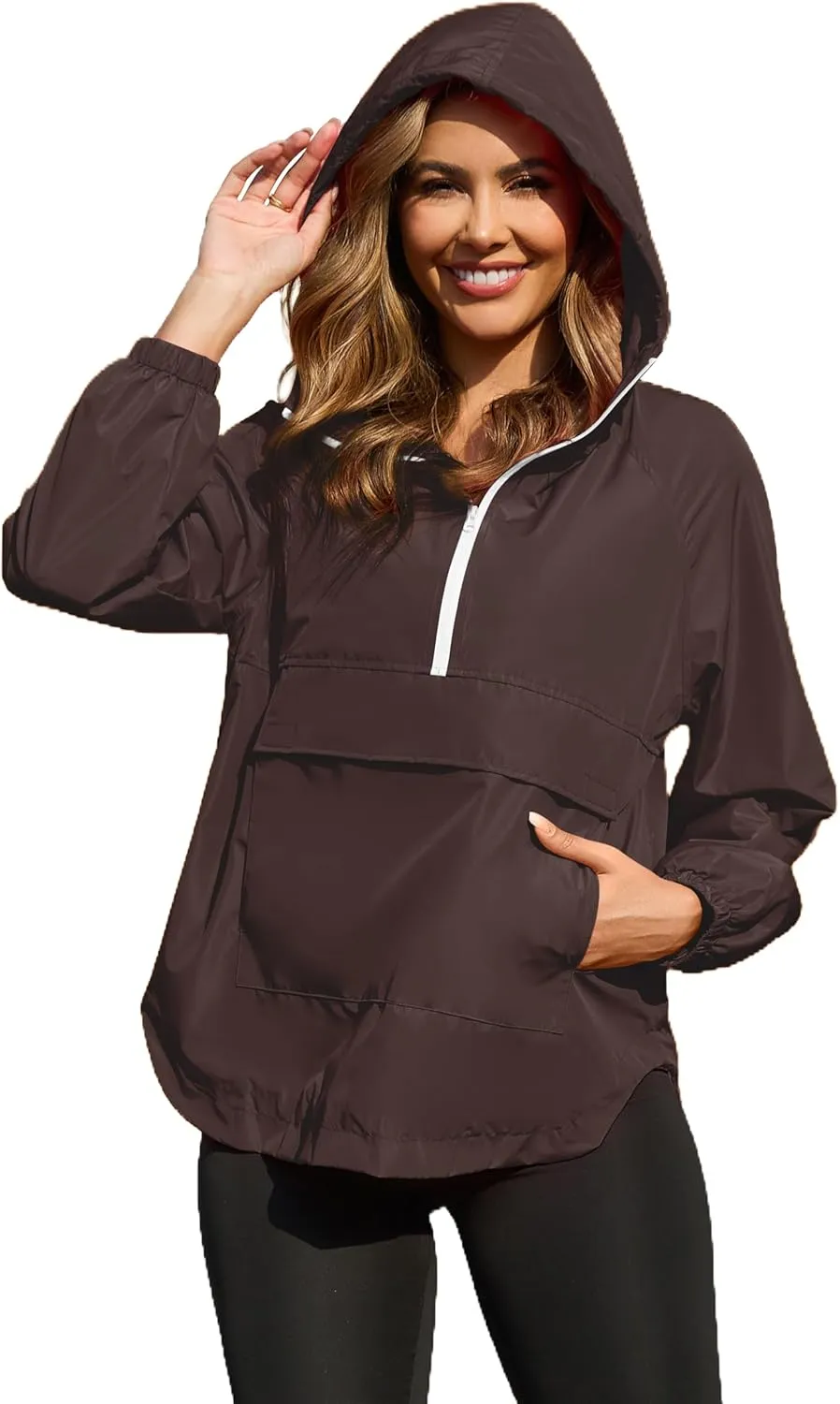PESION Womens Packable Waterproof Raincoat Lightweight Rain Jacket, Running Cycling Hiking Windbreaker Pullover Jackets