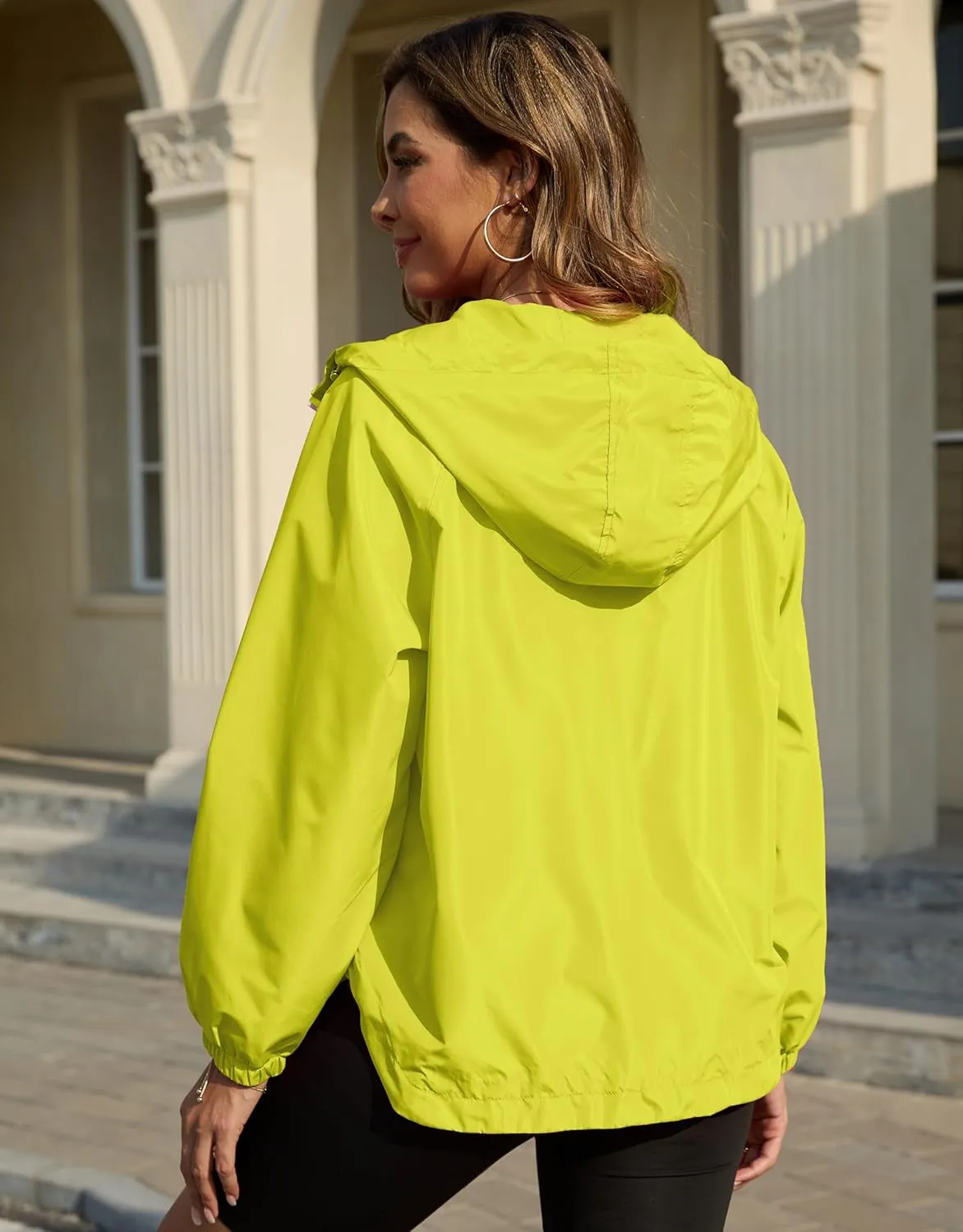 PESION Womens Packable Waterproof Raincoat Lightweight Rain Jacket, Running Cycling Hiking Windbreaker Pullover Jackets
