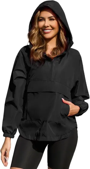 PESION Womens Packable Waterproof Raincoat Lightweight Rain Jacket, Running Cycling Hiking Windbreaker Pullover Jackets