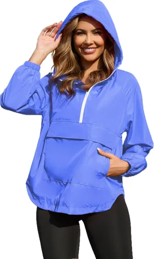 PESION Womens Packable Waterproof Raincoat Lightweight Rain Jacket, Running Cycling Hiking Windbreaker Pullover Jackets