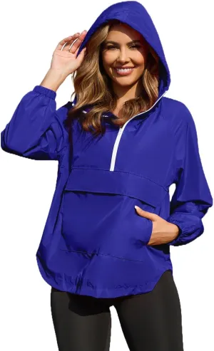 PESION Womens Packable Waterproof Raincoat Lightweight Rain Jacket, Running Cycling Hiking Windbreaker Pullover Jackets