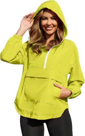 PESION Womens Packable Waterproof Raincoat Lightweight Rain Jacket, Running Cycling Hiking Windbreaker Pullover Jackets