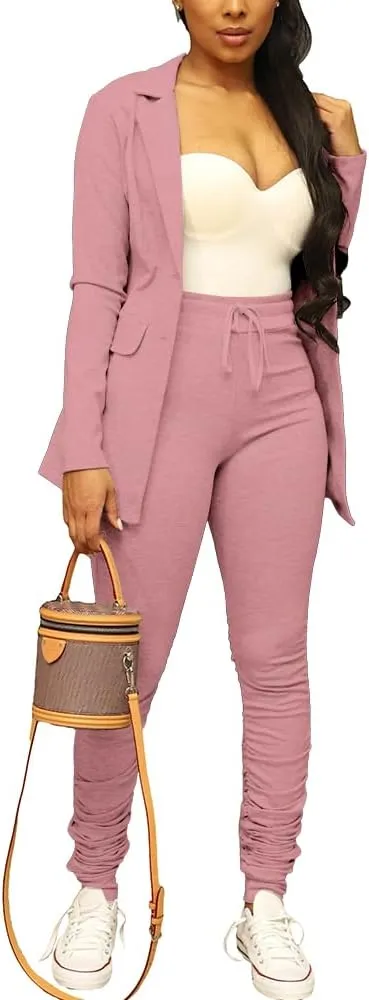 PINSV Women Casual Blazer Work Business Open Front Long Sleeve Suit Jacket