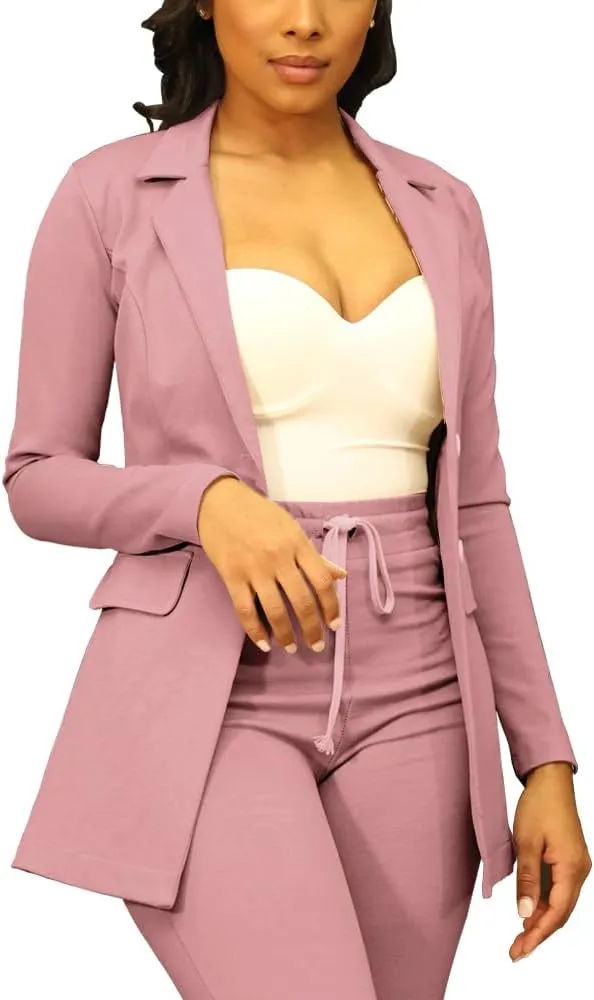 PINSV Women Casual Blazer Work Business Open Front Long Sleeve Suit Jacket