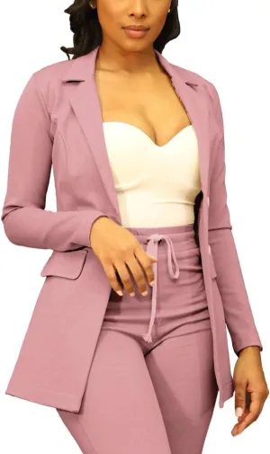 PINSV Women Casual Blazer Work Business Open Front Long Sleeve Suit Jacket