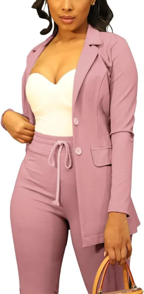 PINSV Women Casual Blazer Work Business Open Front Long Sleeve Suit Jacket