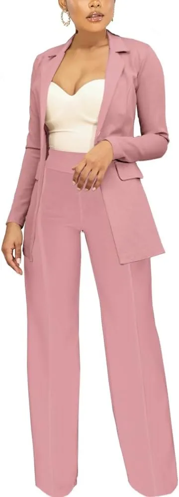 PINSV Women Casual Blazer Work Business Open Front Long Sleeve Suit Jacket